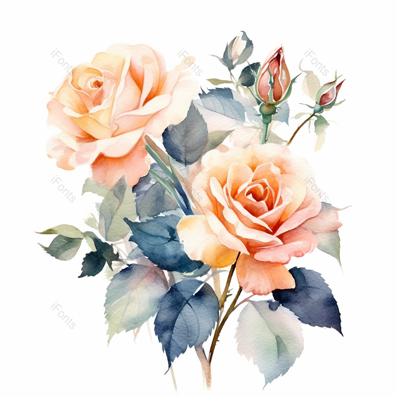 唯美粉色玫瑰花束植物春天水彩画,插画/手绘图,插画/手绘图库,插画/手绘图下载,插画/手绘